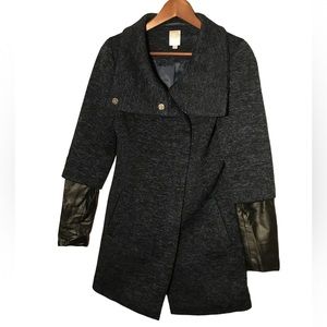 Twik Black Blue Coat with Faux leather sleeves